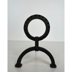 Pair of Modernist Wrought Iron Andirons with Ring Finials in the Style of Jacques Adnet
