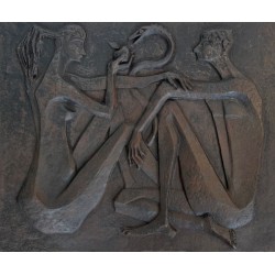 Modernist Cast Iron Fireback, Adam and Eve Scene, Signed and Edited by Stern