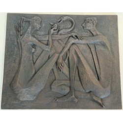 Plaque de Cheminée en Fonte Moderniste, Adam et Ève, Signée et Éditée par Stern