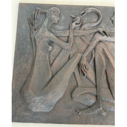 Modernist Cast Iron Fireback, Adam and Eve Scene, Signed and Edited by Stern