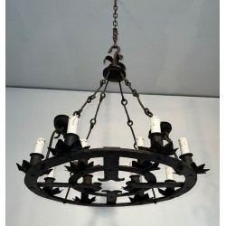 Important Gothic Style Wrought Iron Twelve-Light Chandelier