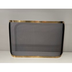 Curved Brass and Wire Mesh Fireplace Screen (French Work, Circa 1970)