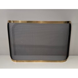 Curved Brass and Wire Mesh Fireplace Screen (French Work, Circa 1970)