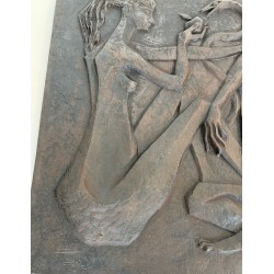 Plaque de Cheminée en Fonte Moderniste, Adam et Ève, Signée et Éditée par Stern