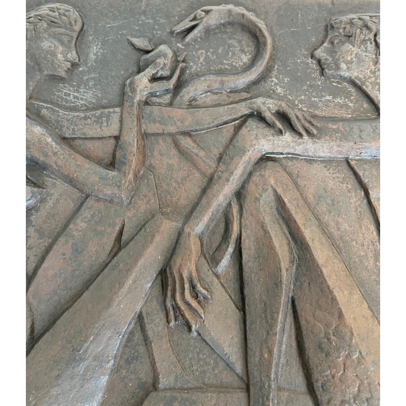 Plaque de Cheminée en Fonte Moderniste, Adam et Ève, Signée et Éditée par Stern