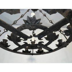 Important Gothic Style Wrought Iron Twelve-Light Chandelier