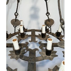 Important Gothic Style Wrought Iron Twelve-Light Chandelier