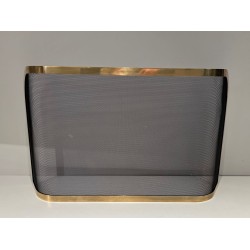Curved Brass and Wire Mesh Fireplace Screen (French Work, Circa 1970)