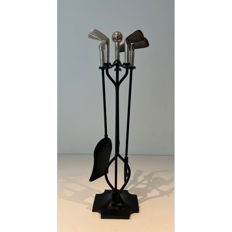 Nécessaire de Feu Modèle Golf en Métal Laqué Noir et Clubs de Golf Chromés