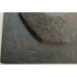 Modernist Cast Iron Fireback, Adam and Eve Scene, Signed and Edited by Stern