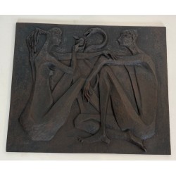 Modernist Cast Iron Fireback, Adam and Eve Scene, Signed and Edited by Stern