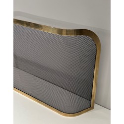 Curved Brass and Wire Mesh Fireplace Screen (French Work, Circa 1970)