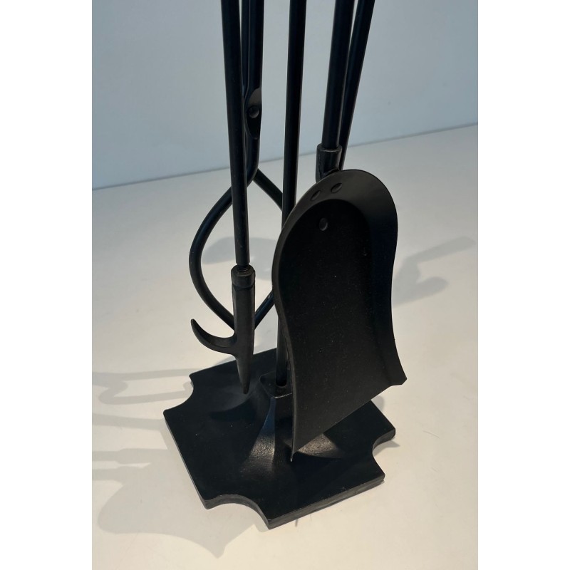 Design Golf-Themed Fireplace Companion Set in Black Lacquered Metal with Chrome Golf Club Motifs