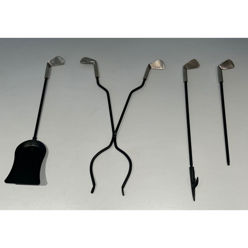 Nécessaire de Feu Modèle Golf en Métal Laqué Noir et Clubs de Golf Chromés