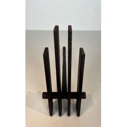 Pair of Brutalist Steel Andirons with Multiple Vertical Bar Uprights