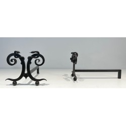 Pair of Art Deco Wrought Iron Serpent Andirons in the Style of Edgar Brandt
