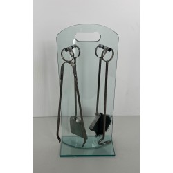 Nécessaire de Feu Design à Portant en Verre Trempé et Outils en Chrome