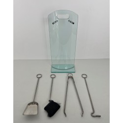 Design Fireplace Companion Set on Tempered Glass Stand with Chrome Ring-Handle Tools