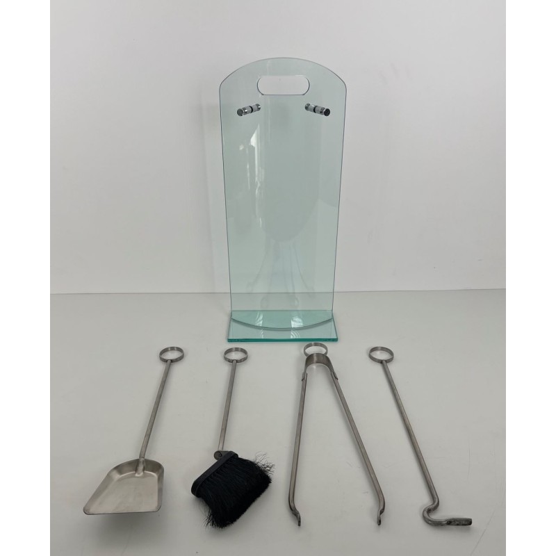 Nécessaire de Feu Design à Portant en Verre Trempé et Outils en Chrome