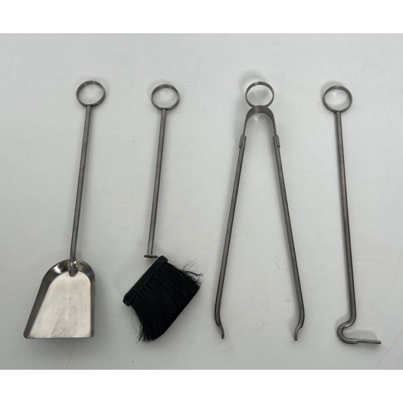 Design Fireplace Companion Set on Tempered Glass Stand with Chrome Ring-Handle Tools