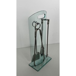 Nécessaire de Feu Design à Portant en Verre Trempé et Outils en Chrome