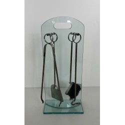 Nécessaire de Feu Design à Portant en Verre Trempé et Outils en Chrome