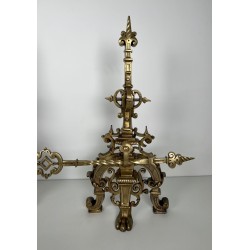 Importante Parure de Cheminée en Bronze de Style Renaissance avec Barre de Liaison