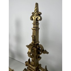 Important Pair of Renaissance Style Bronze Andirons with Connecting Bar