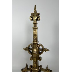 Important Pair of Renaissance Style Bronze Andirons with Connecting Bar