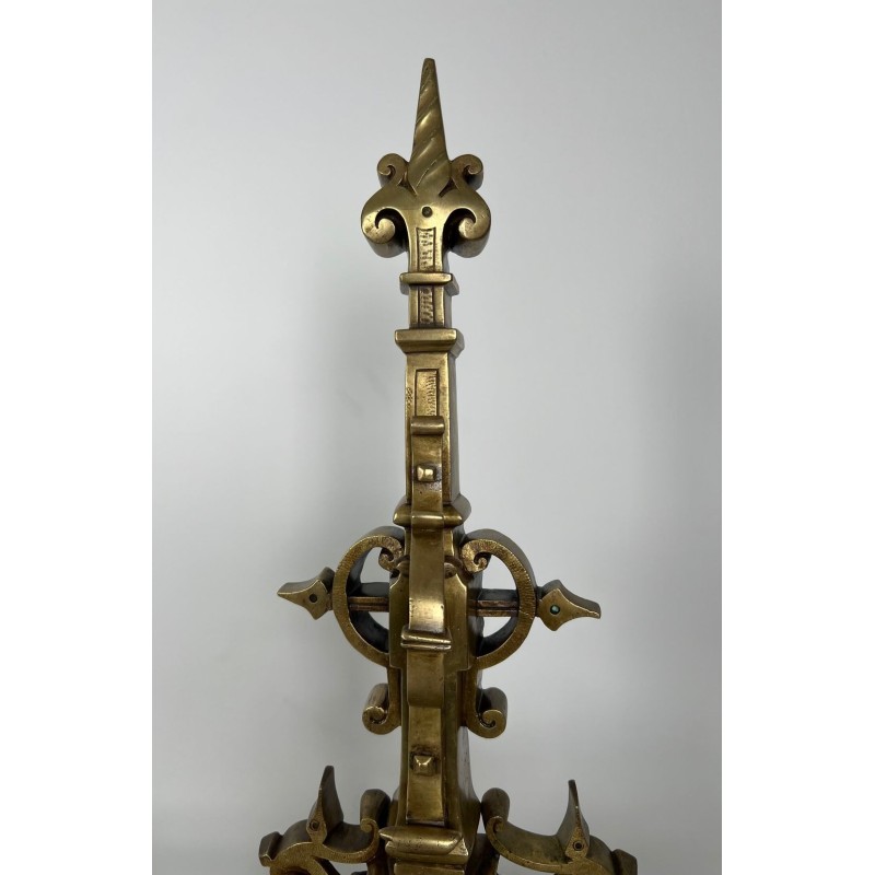 Importante Parure de Cheminée en Bronze de Style Renaissance avec Barre de Liaison