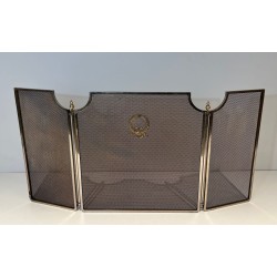 Pare-Feu de Style Néoclassique en Acier, Laiton et Grillage